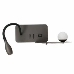 ARLUX Zia Applique Intérieure Droite 5W 350lm 2700K Anthracite + Liseuse 3W 210lm - 114147