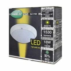 VISION-EL Plafonnier LED Avec Détecteur 230V 18W 1530lm 3000K 300mm - 7789 -123elec Soldes Magasin vis7789 vision el lampe plafonnier led avec detecteur 18w boite 5