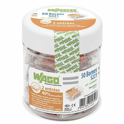 WAGO S221 50 Mini Bornes De Connexion Rapide 2 Entrées Pour Fils Souples Et Rigides - 221-412 4 WAGO S221 50 Mini Bornes De Connexion Rapide 2 Entrées Pour Fils Souples Et Rigides - 221-412 – Image 2