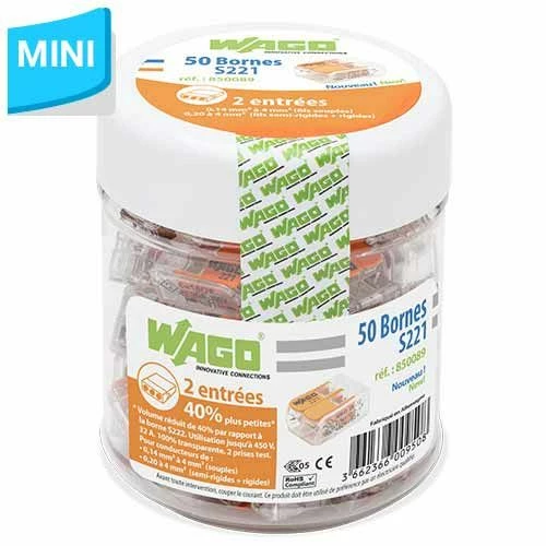 WAGO S221 50 Mini Bornes De Connexion Rapide 2 Entrées Pour Fils Souples Et Rigides - 221-412 3 WAGO S221 50 Mini Bornes De Connexion Rapide 2 Entrées Pour Fils Souples Et Rigides - 221-412