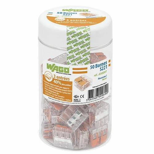 WAGO S221 50 Mini Bornes De Connexion Rapide 3 Entrées Pour Fils Souples Et Rigides - 221-413 4 WAGO S221 50 Mini Bornes De Connexion Rapide 3 Entrées Pour Fils Souples Et Rigides - 221-413 – Image 2