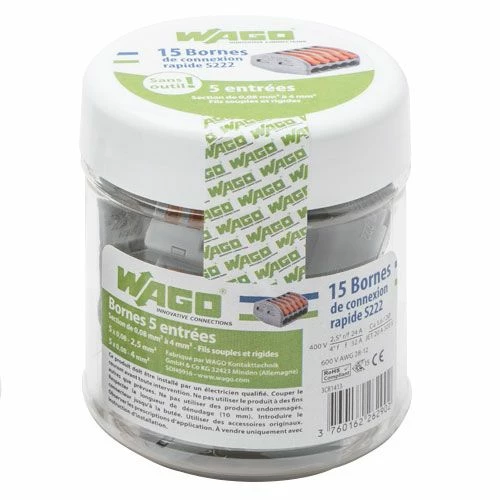 WAGO S222 15 Bornes De Connexion Rapide 5 Entrées Pour Fils Souples Et Rigides - 222-415 3 WAGO S222 15 Bornes De Connexion Rapide 5 Entrées Pour Fils Souples Et Rigides - 222-415