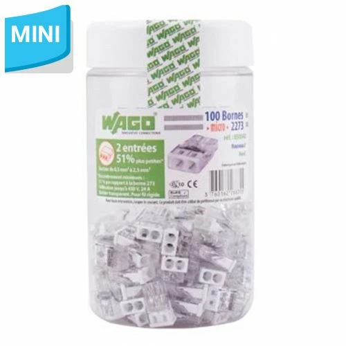 WAGO S2273 Pot De 100 Mini Bornes De Connexion Rapide 2 Entrées Pour Fils Rigides - 2273-202 3 WAGO S2273 Pot De 100 Mini Bornes De Connexion Rapide 2 Entrées Pour Fils Rigides - 2273-202
