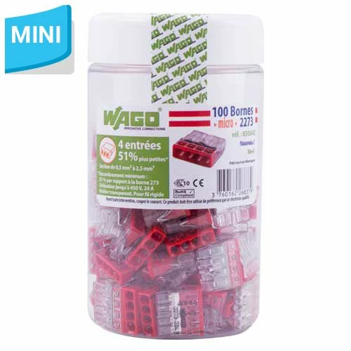 WAGO S2273 100 Mini Bornes De Connexion Rapide 4 Entrées Pour Fils Rigides - 2273-204 3 WAGO S2273 100 Mini Bornes De Connexion Rapide 4 Entrées Pour Fils Rigides - 2273-204