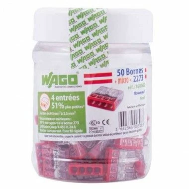 WAGO S2273 50 Mini Bornes De Connexion Rapide 4 Entrées Pour Fils Rigides - 2273-204 4 WAGO S2273 50 Mini Bornes De Connexion Rapide 4 Entrées Pour Fils Rigides - 2273-204 – Image 2