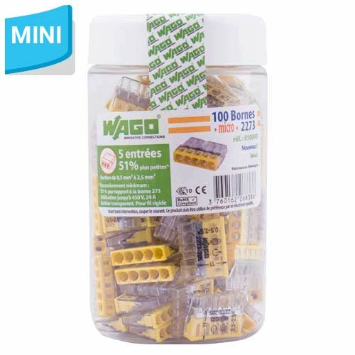 WAGO S2273 100 Mini Bornes De Connexion Rapide 5 Entrées Pour Fils Rigides - 2273-205 3 WAGO S2273 100 Mini Bornes De Connexion Rapide 5 Entrées Pour Fils Rigides - 2273-205